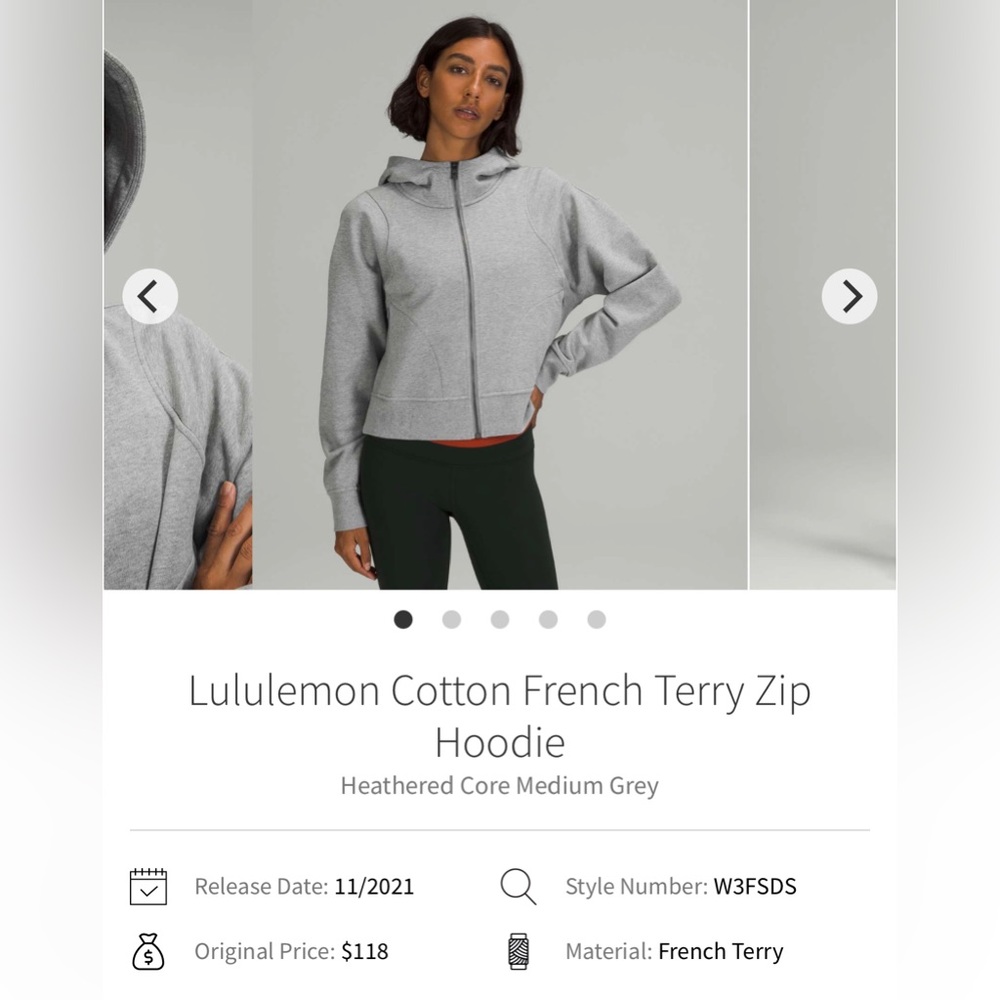 Lululemon Cotton French Terry Hoodie Zip Up